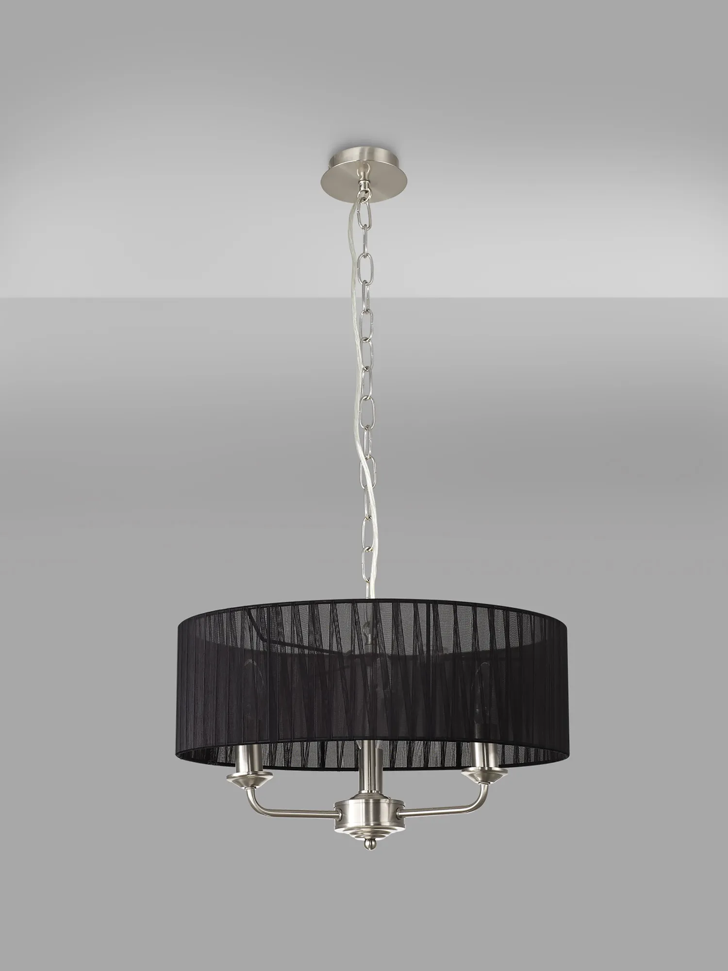 Banyan 3 Light Multi Arm Pendant With 45cm x 15cm Organza Shade Satin Nickel/Black DK0875  Deco Banyan SN BL